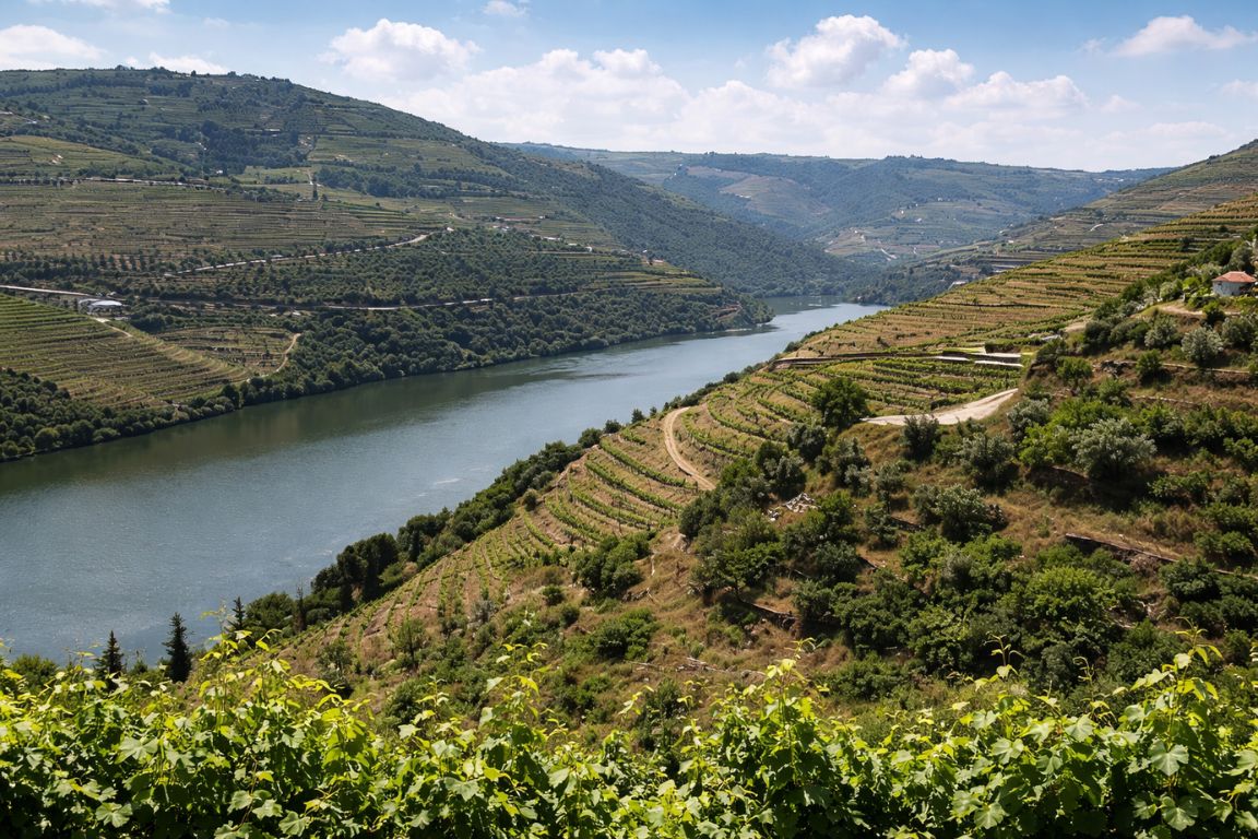 Douro River valley in Porto with terraced vineyards captured during Porto Wine Tours experience
