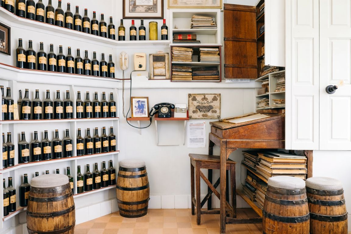 Rows of port wine bottles inside Niepoort cellar in Porto photographed during Porto Wine Tours trip